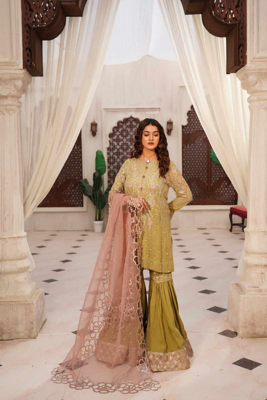 Embroidered Chiffon Sharara with Got