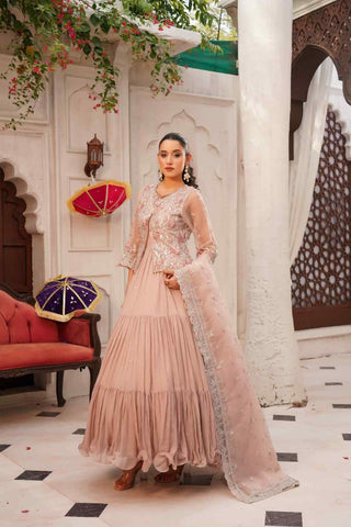 Embroidered Chiffon Tiered Koti Frock