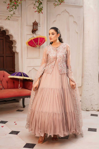 Embroidered Chiffon Tiered Koti Frock