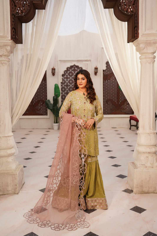 Embroidered Chiffon Sharara with Got