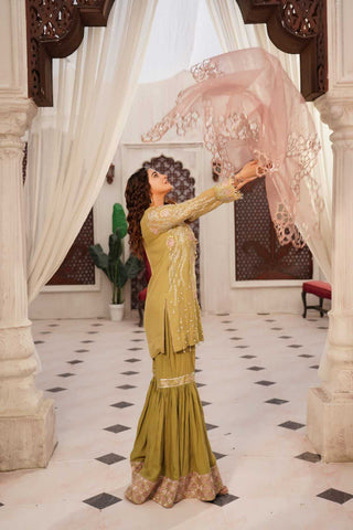 Embroidered Chiffon Sharara with Got