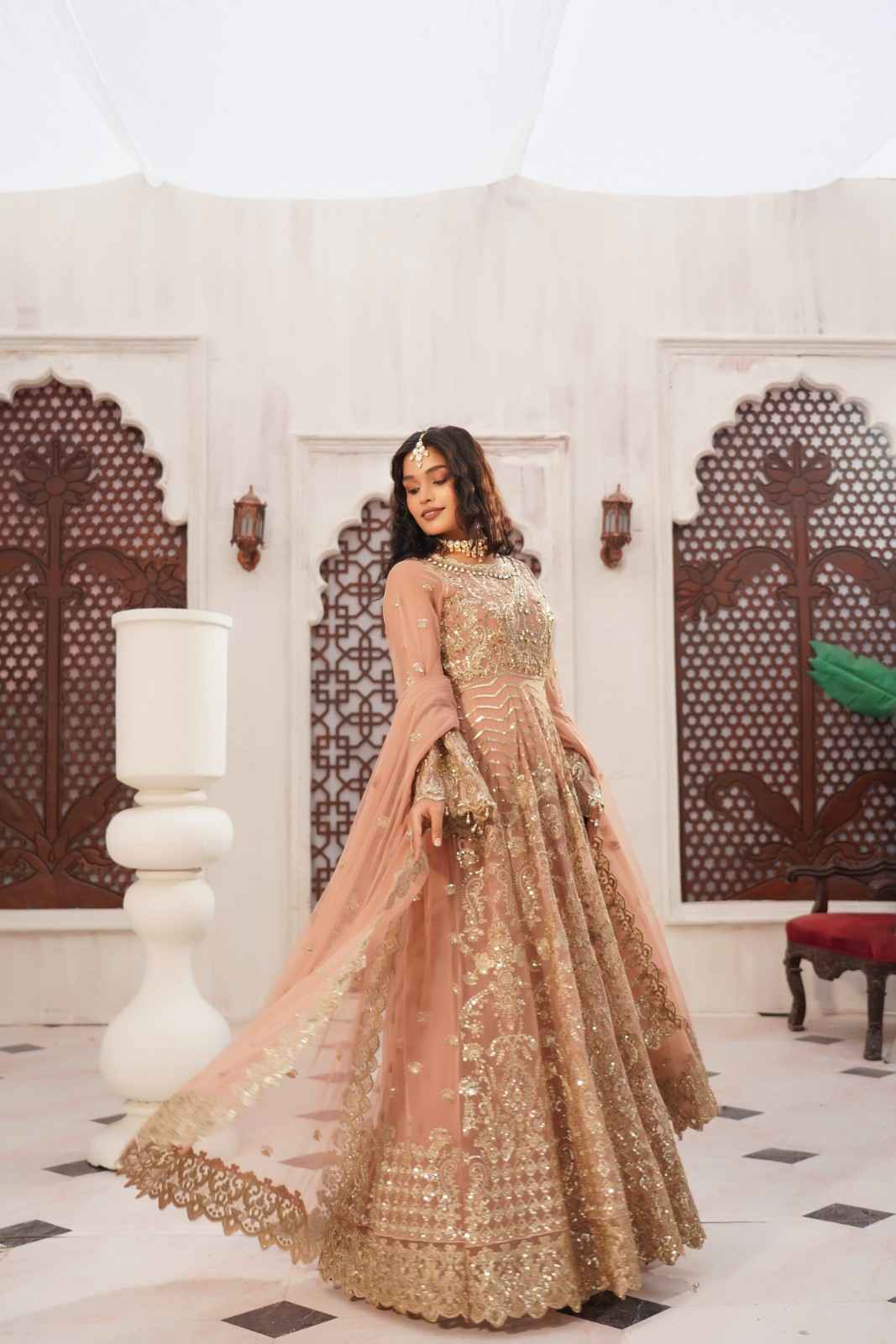 Embroidered Poly Net Anarkali Gown