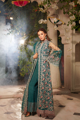 Embroidered Organza Open Panel Gown