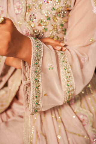 Embroidered Poly Net Open Pishwas