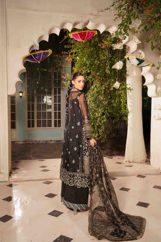 Embroidered Organza Open Shirt Gown