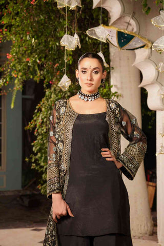 Embroidered Organza Open Shirt Gown