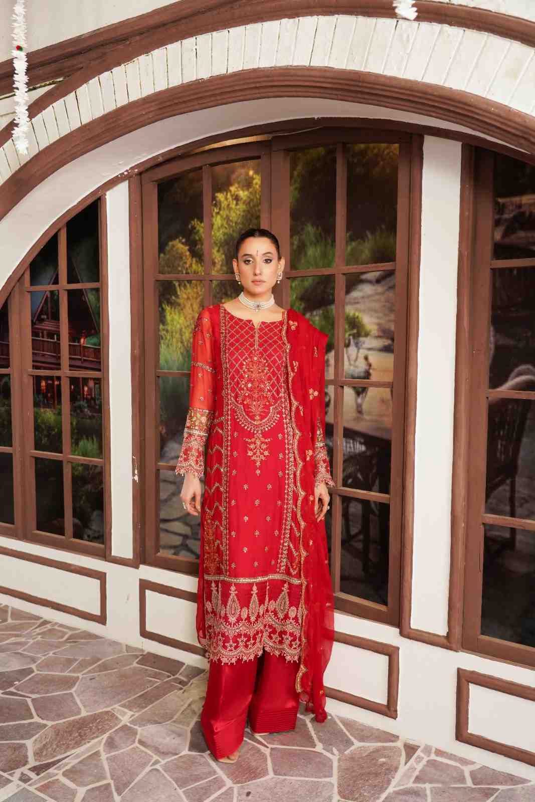 Embroidered Chiffon Farshi Shalwar Kameez