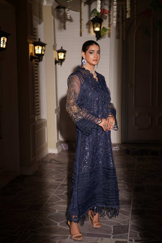 Embroidered Organza Long Shirt Suit