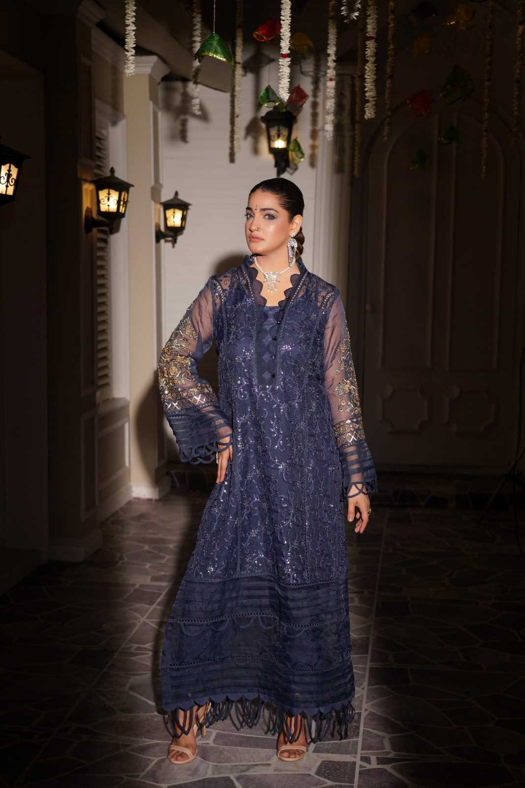 Embroidered Organza Long Shirt Suit