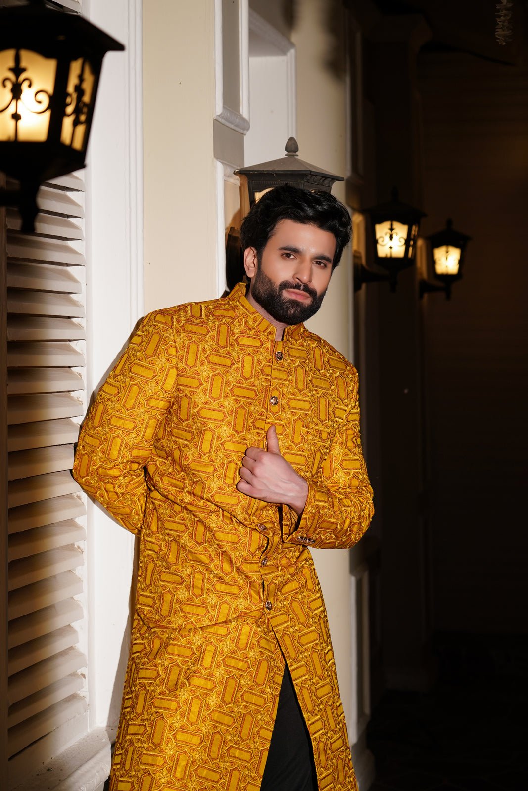 Opulent Yellow sherwani Embroidered - Rmzey