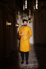 Opulent Yellow sherwani Embroidered - Rmzey