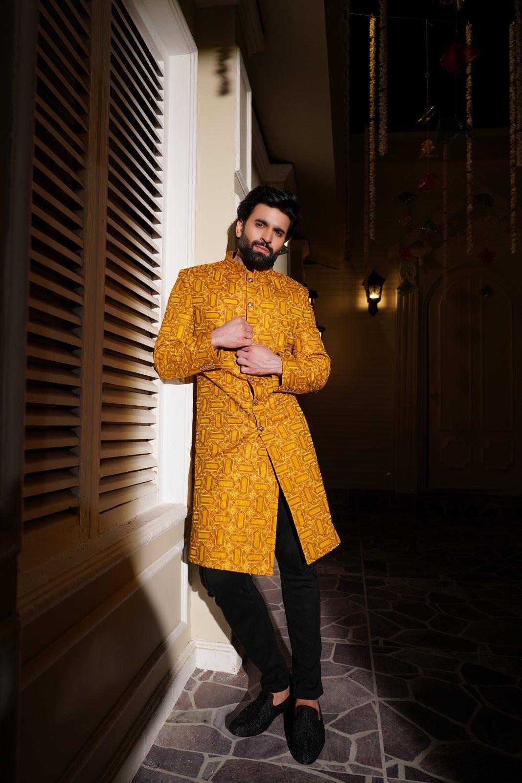 Opulent Yellow sherwani Embroidered - Rmzey