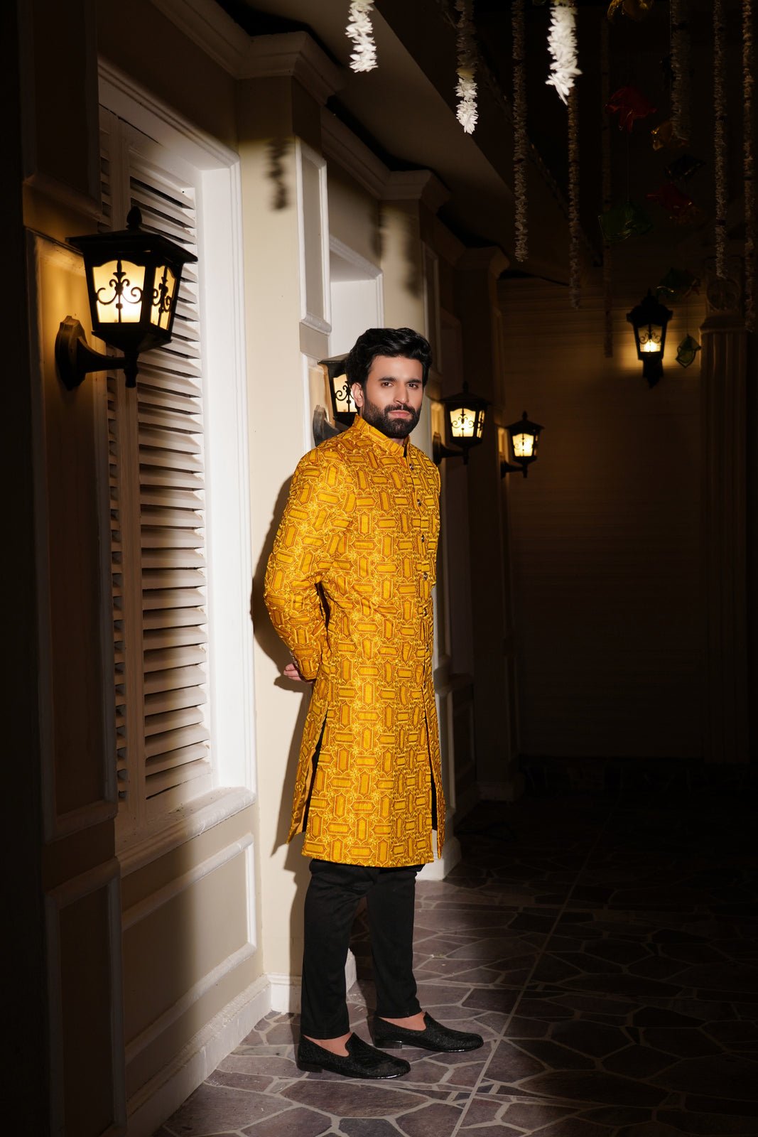 Opulent Yellow sherwani Embroidered - Rmzey