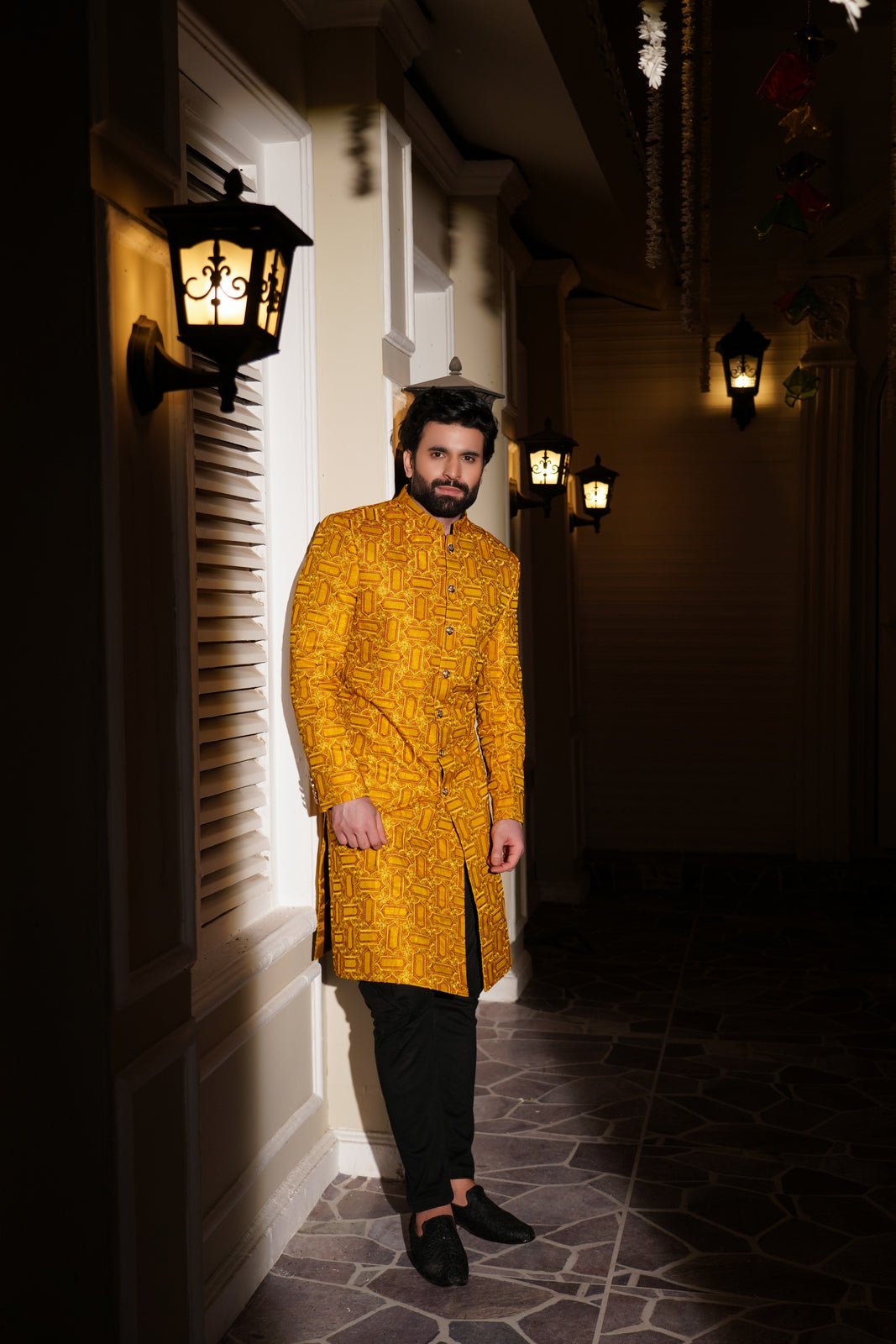Opulent Yellow sherwani Embroidered - Rmzey