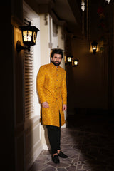Opulent Yellow sherwani Embroidered - Rmzey