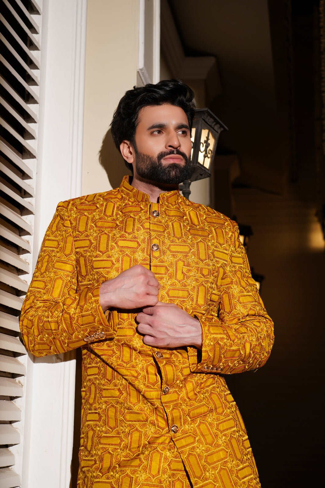 Opulent Yellow sherwani Embroidered - Rmzey