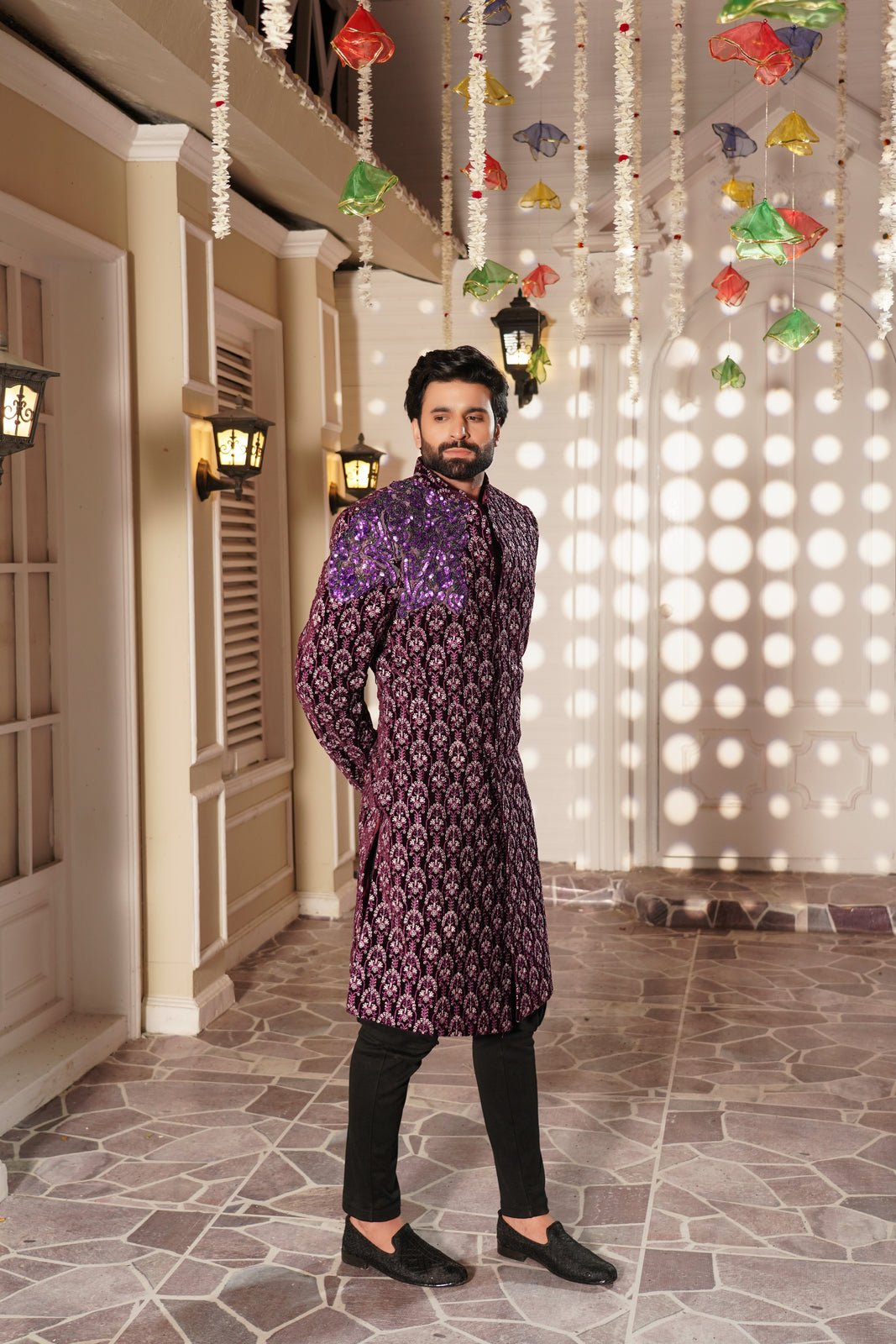 Sherwani Purple Embroidered - Rmzey