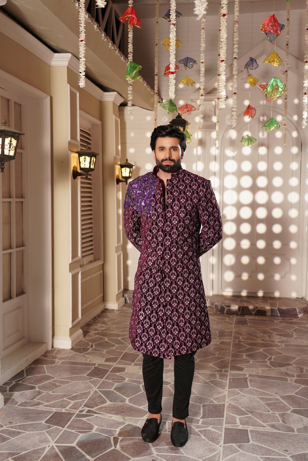 Sherwani Purple Embroidered - Rmzey