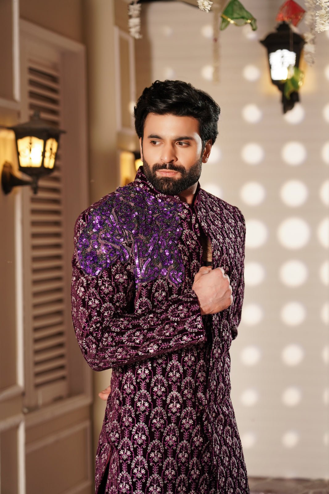 Sherwani Purple Embroidered - Rmzey